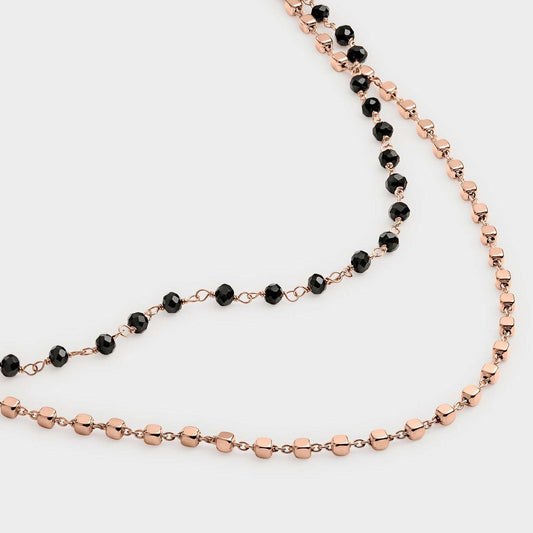 Doppelte Halskette aus Roségold und schwarzem Onyx