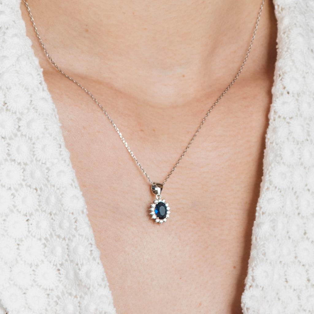 Pendientes Circonitas Blancas y Azules | Conjunto Collar plata de ley