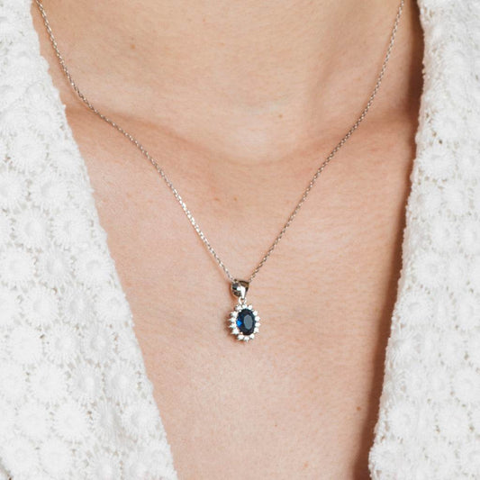 Pendientes Circonitas Blancas y Azules | Conjunto Collar plata de ley
