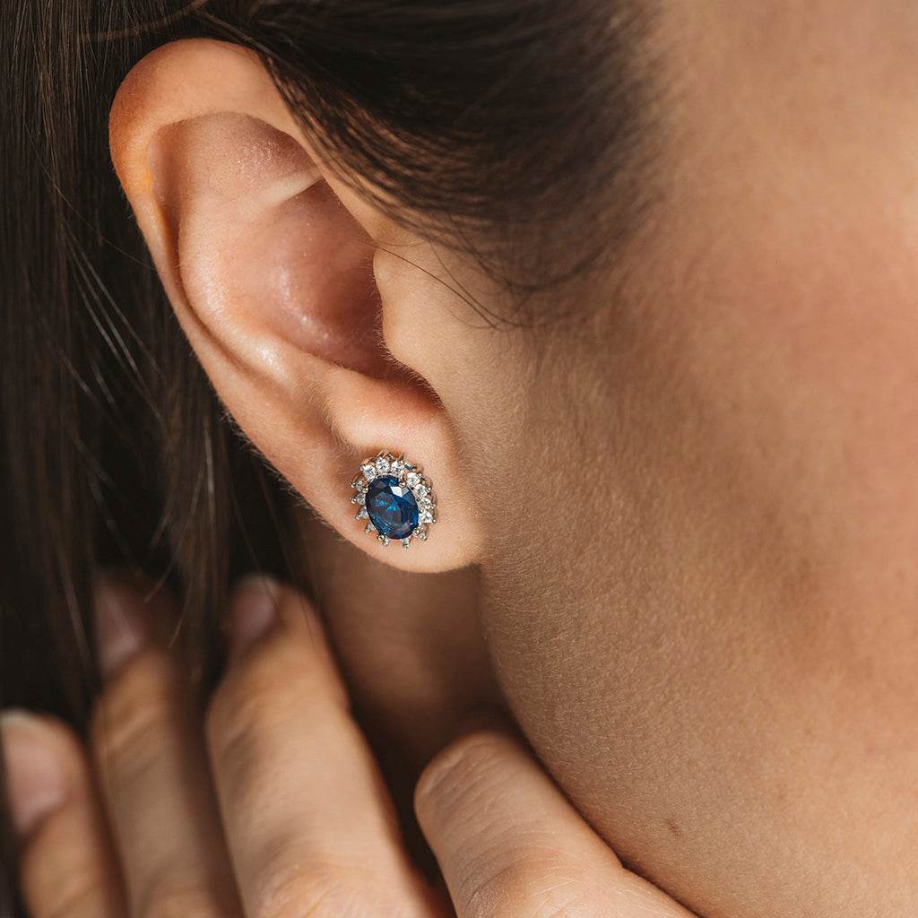 Pendientes Circonitas Blancas y Azules | Conjunto Collar plata de ley
