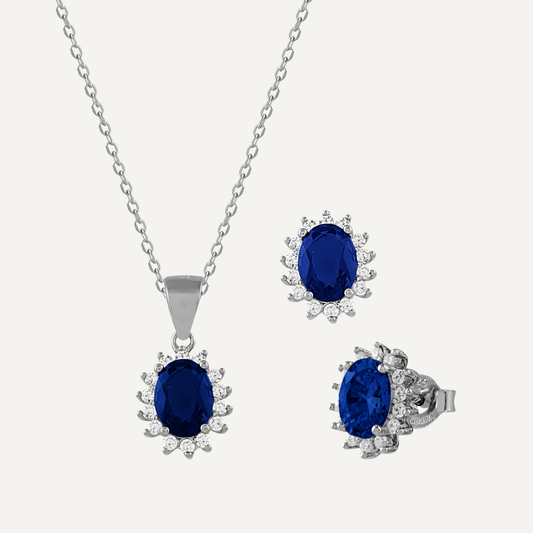 Pendientes Circonitas Blancas y Azules | Conjunto Collar plata de ley