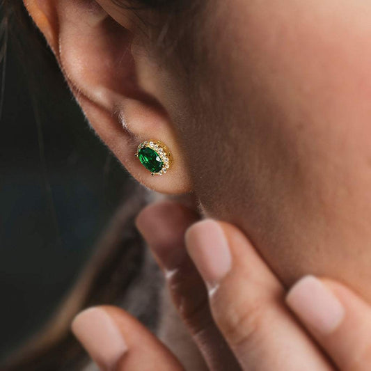 Pendientes en plata baño oro 18k - Conjunto oval collar y pendientes