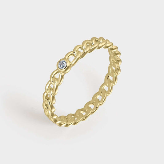 Gelbvergoldeter Silberring mit runden Gliedern, die mit weißen Zirkonia in der Fassung verflochten sind