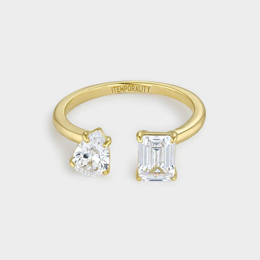 Gelbvergoldeter Silberring mit weißen Zirkonen