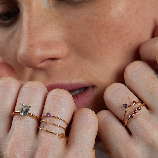 Gold plated nude moonstone ball ring