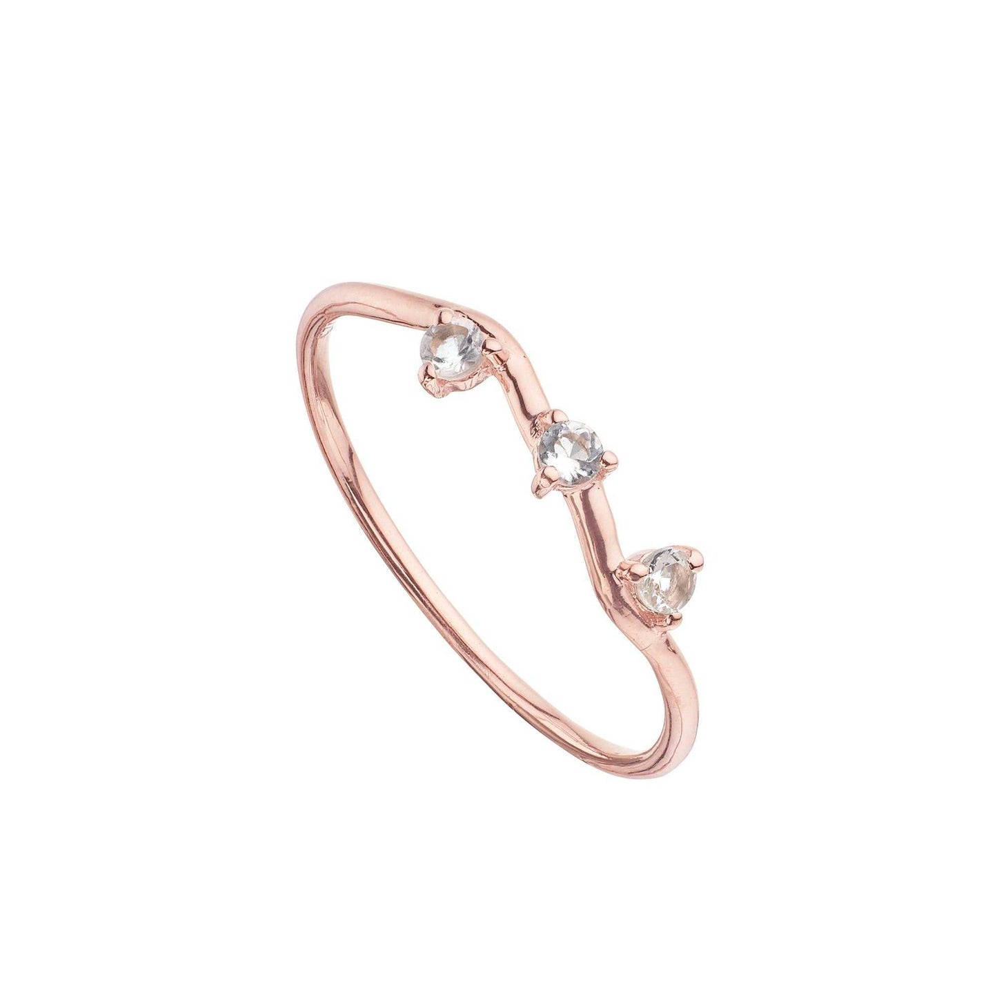 Anillo triple cristal de roca bañado en oro rosa