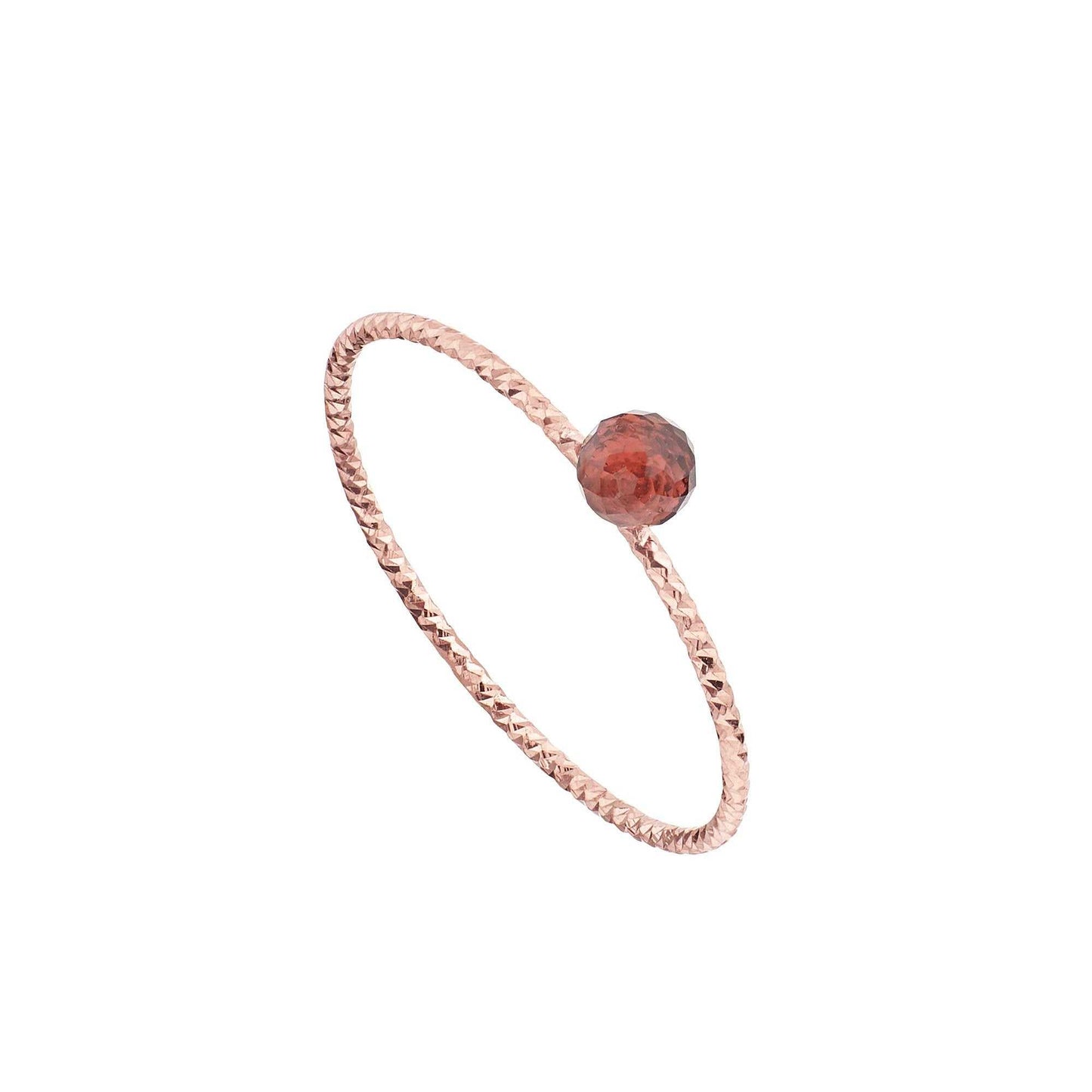 Anillo bola granate bañado en oro rosa