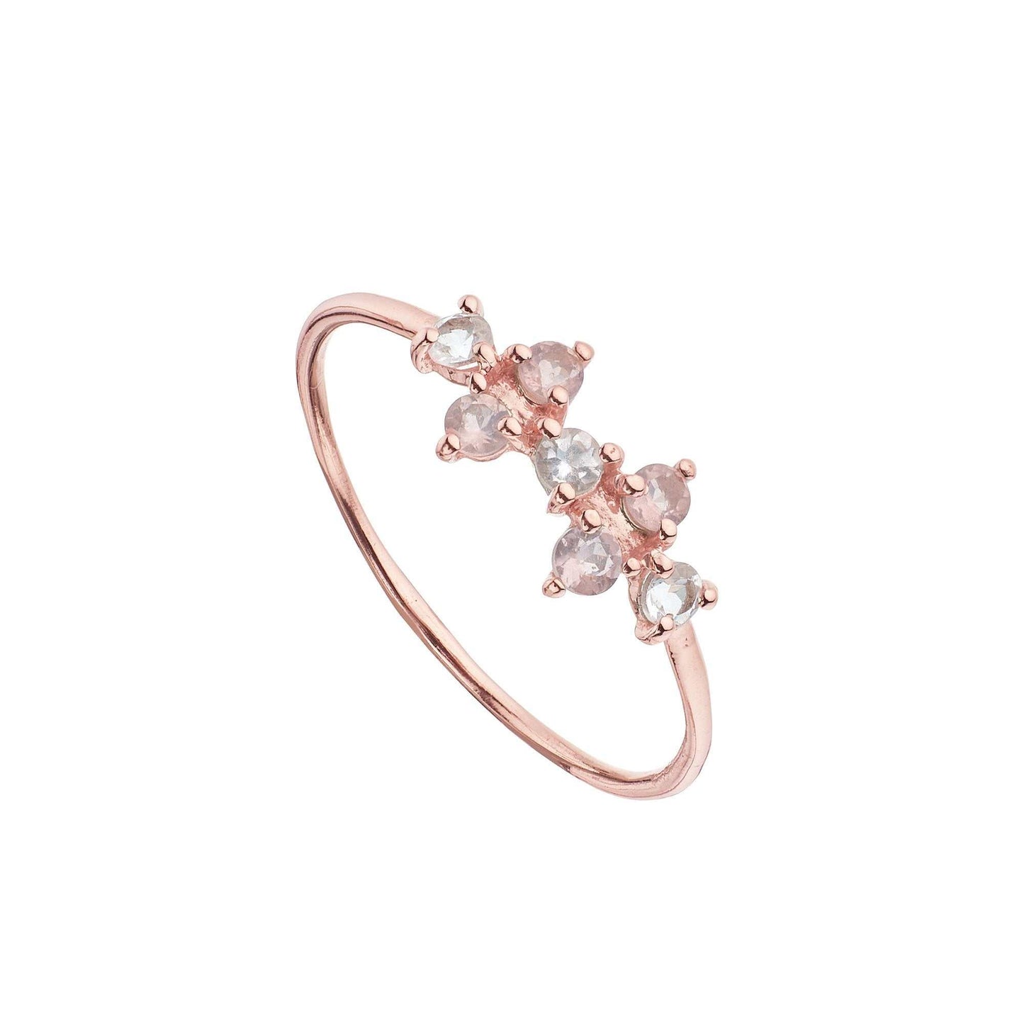 Anillo cuarzo rosa y cristal de roca bañado en oro rosa