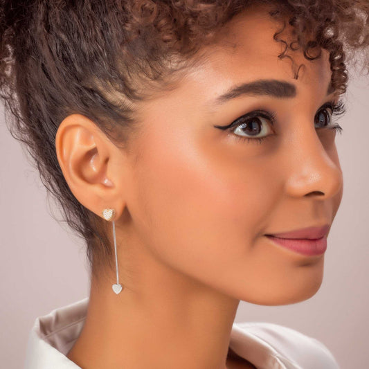 Lange zweifarbige Herz-Würfel-Ohrringe