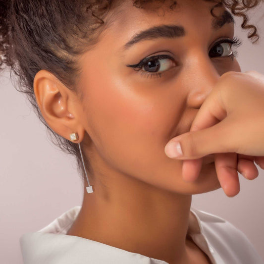 Pendientes largos Cube Bicolor