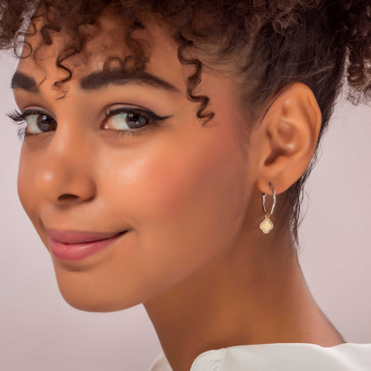 Bicolor Flower Cube Hoop Earrings