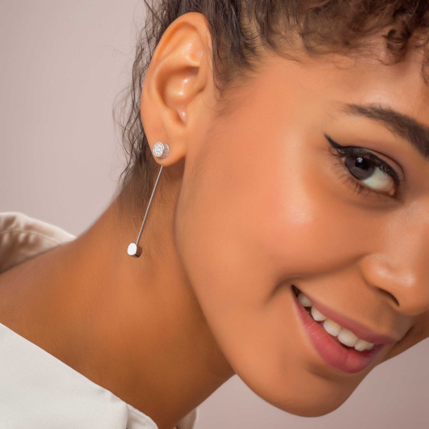 Pendientes Cube Largos Círculo Plata