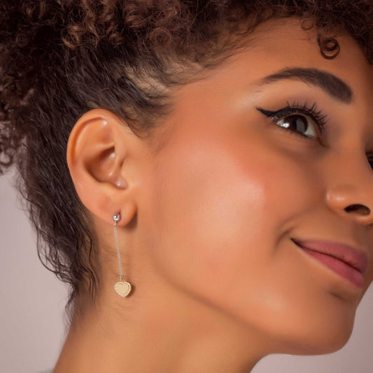 Lange zweifarbige Herz-Würfel-Ohrringe