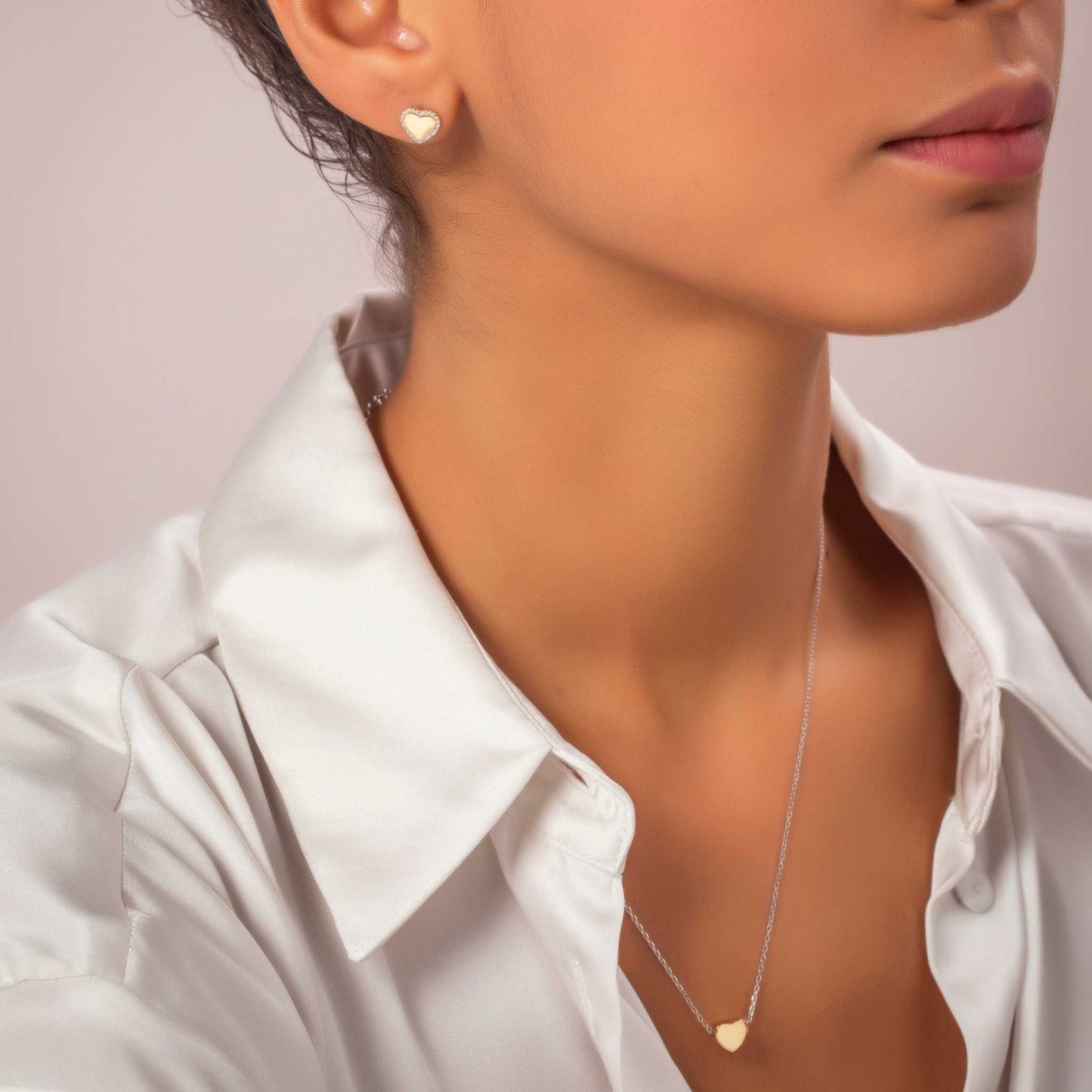 Gold-Plated Cube Heart Button Earrings