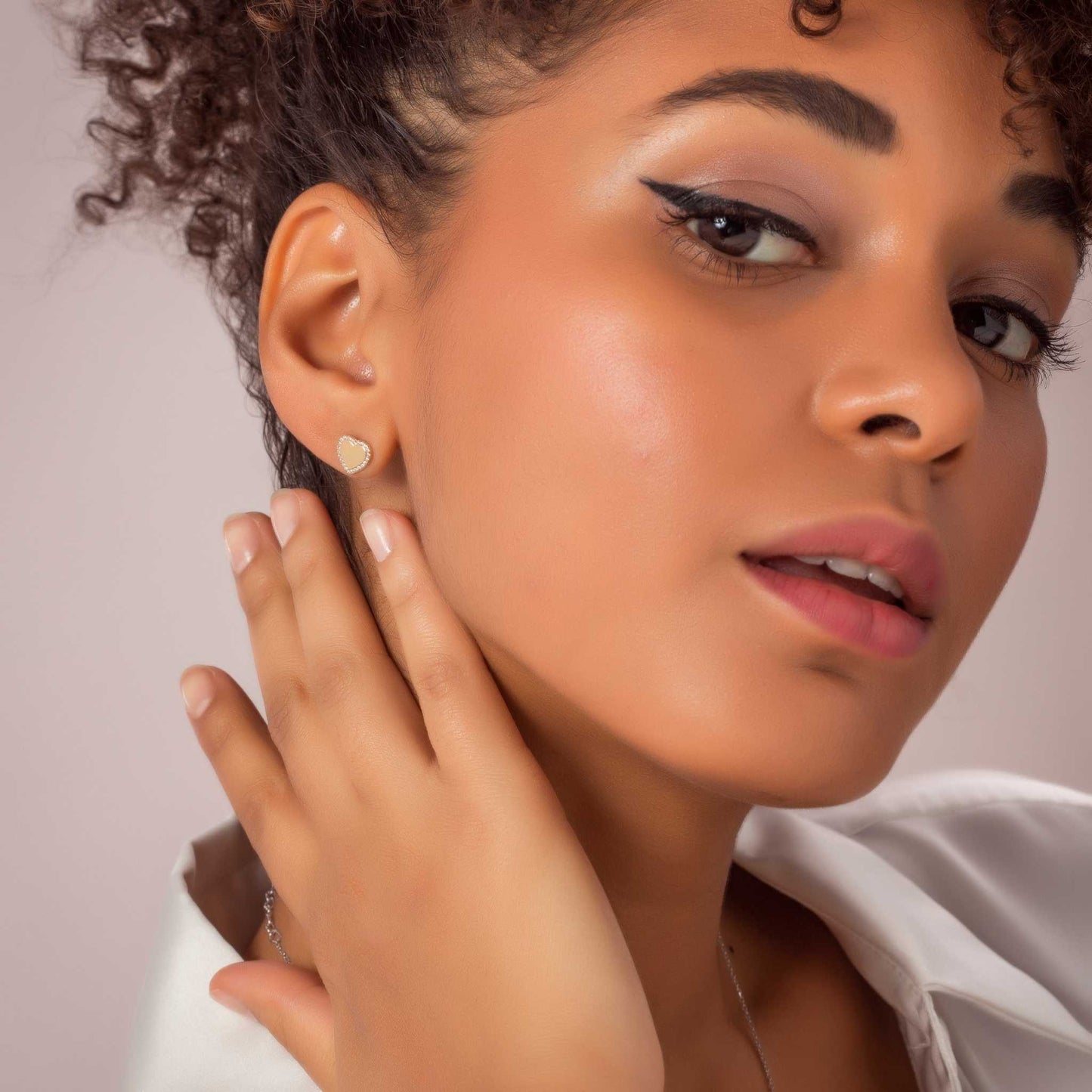 Gold-Plated Cube Heart Button Earrings