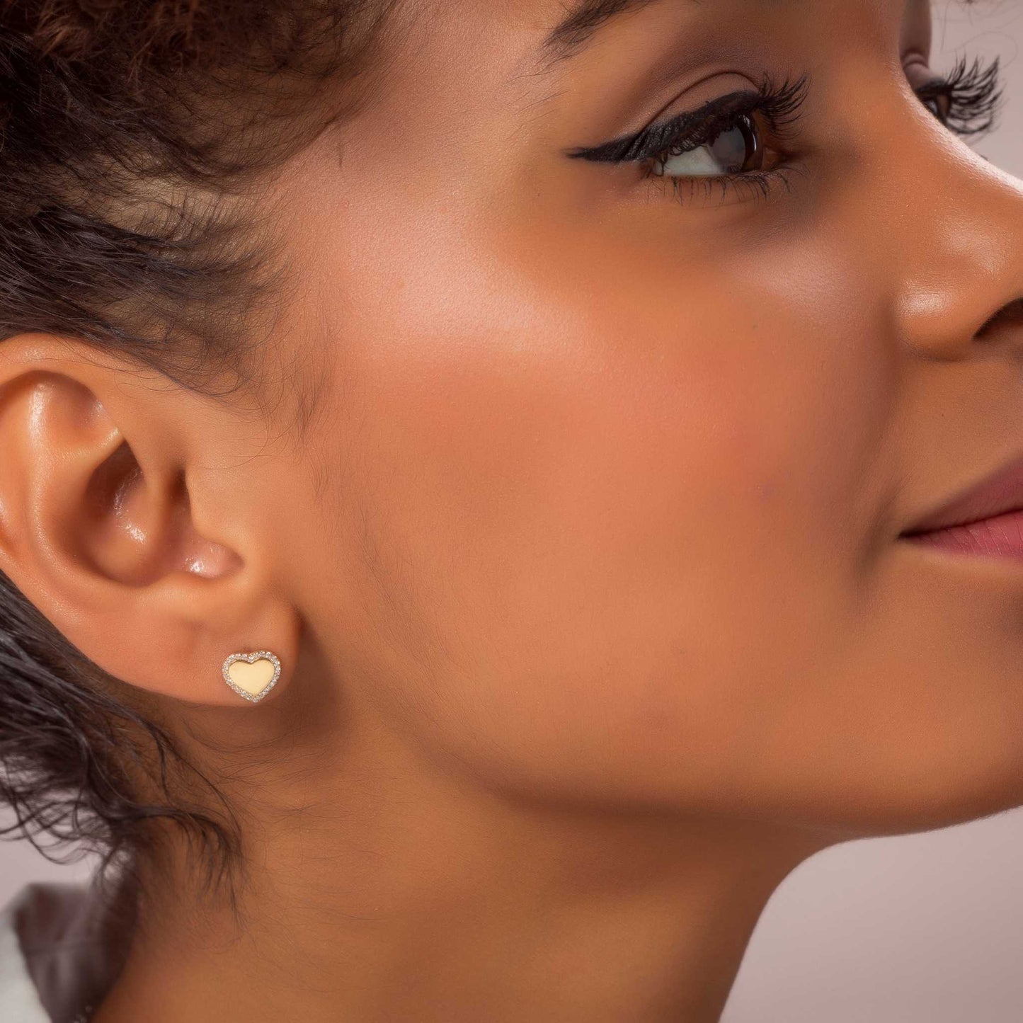 Gold-Plated Cube Heart Button Earrings