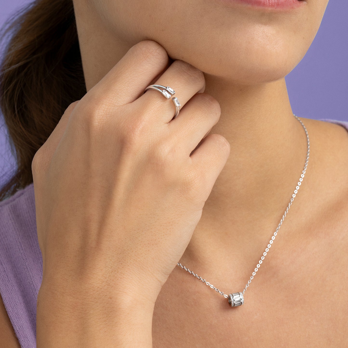 Anillo de plata abierto triple circonita