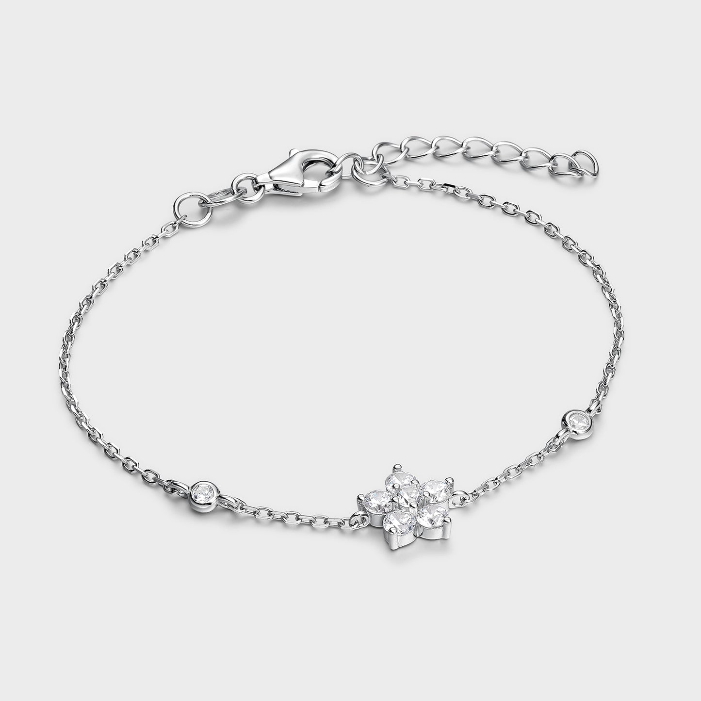 Pulsera de plata y circonitas abalorio de flor