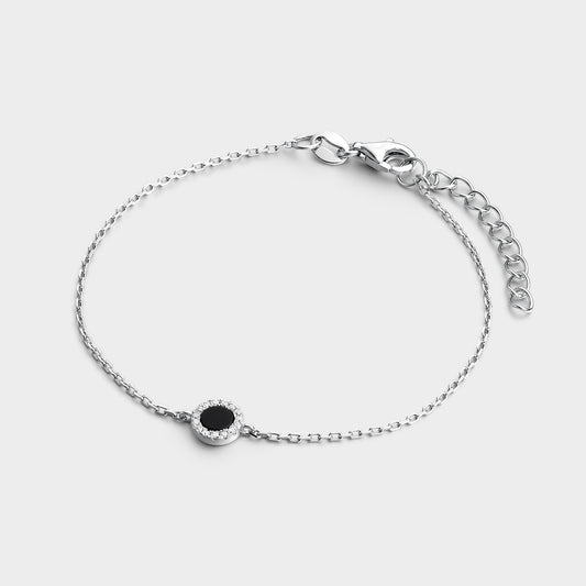 Pulsera círculo pequeño ónix y circonitas blancas
