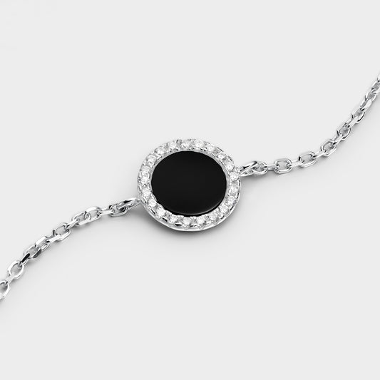 Pulsera círculo grande ónix y circonitas blancas
