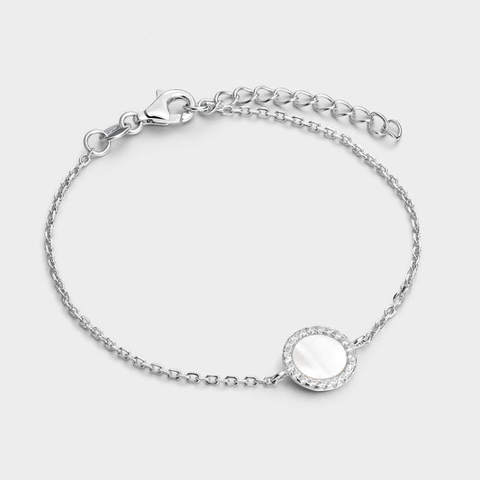 Pulsera círculo grande madre perla y circonitas blancas