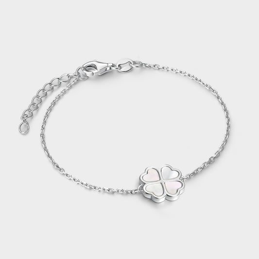 Pulsera trébol madre perla y circonitas blancas