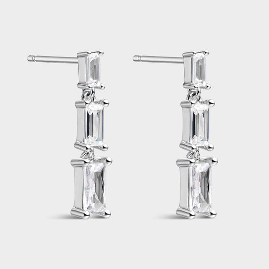 Pendientes plata y circonitas blancas rectangular