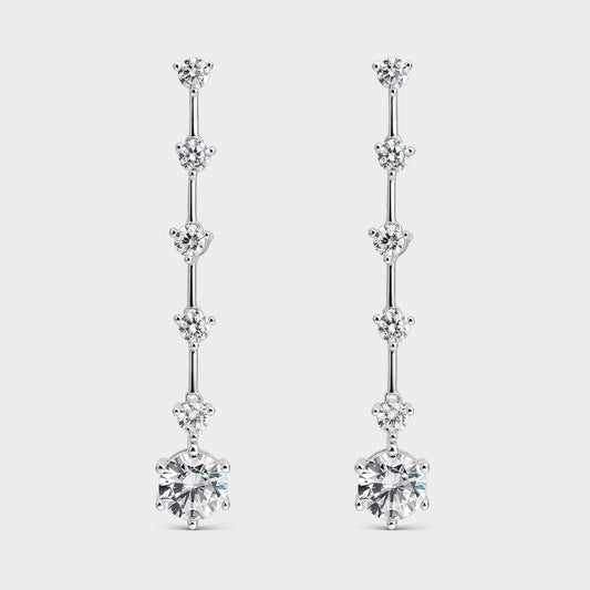 Pendientes largos de plata con circonita blanca
