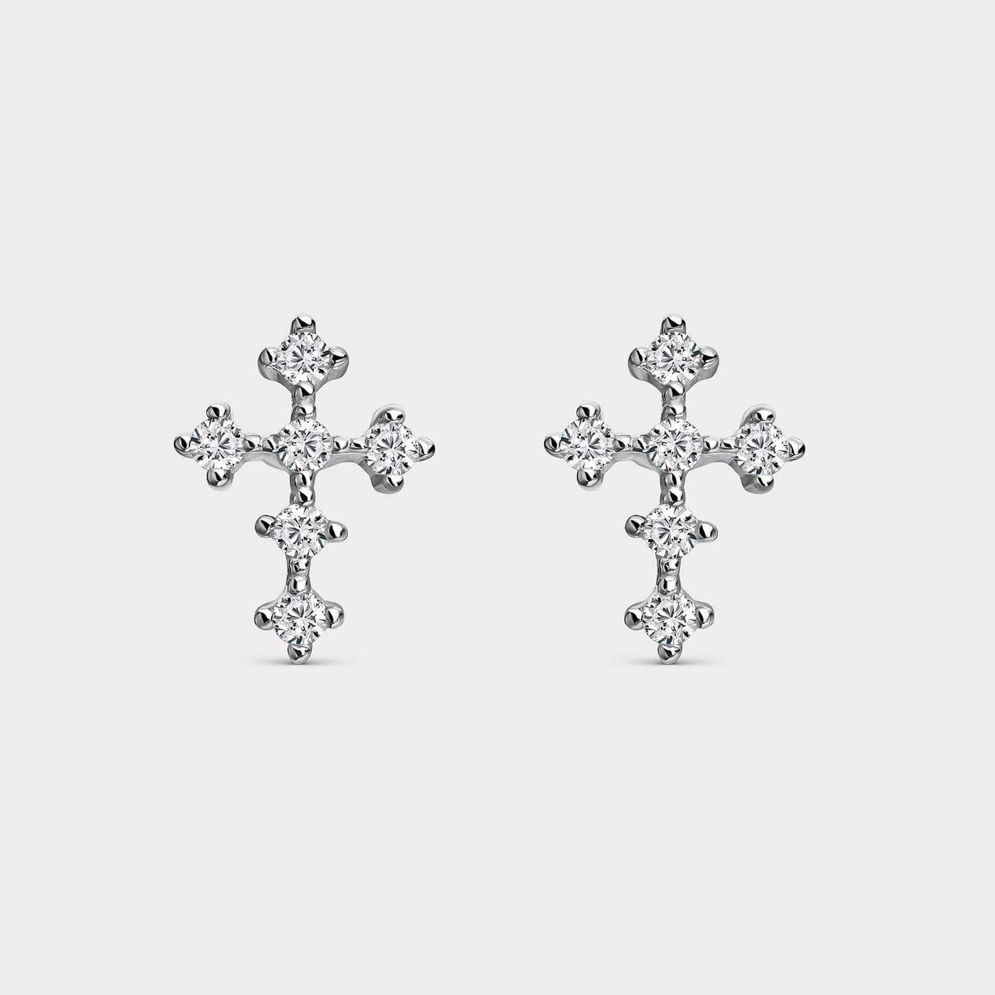 Silver Templar Cross Earrings with Zircons