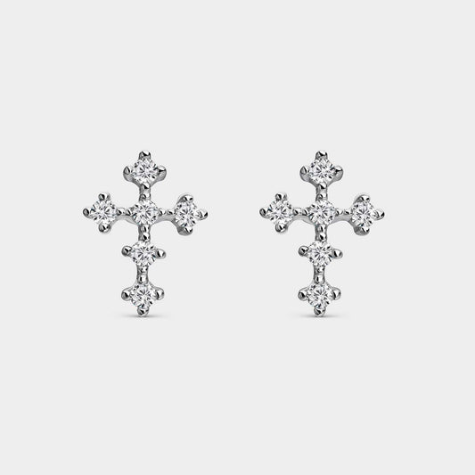 Pendientes Cruz Templaria de Plata con Circonitas