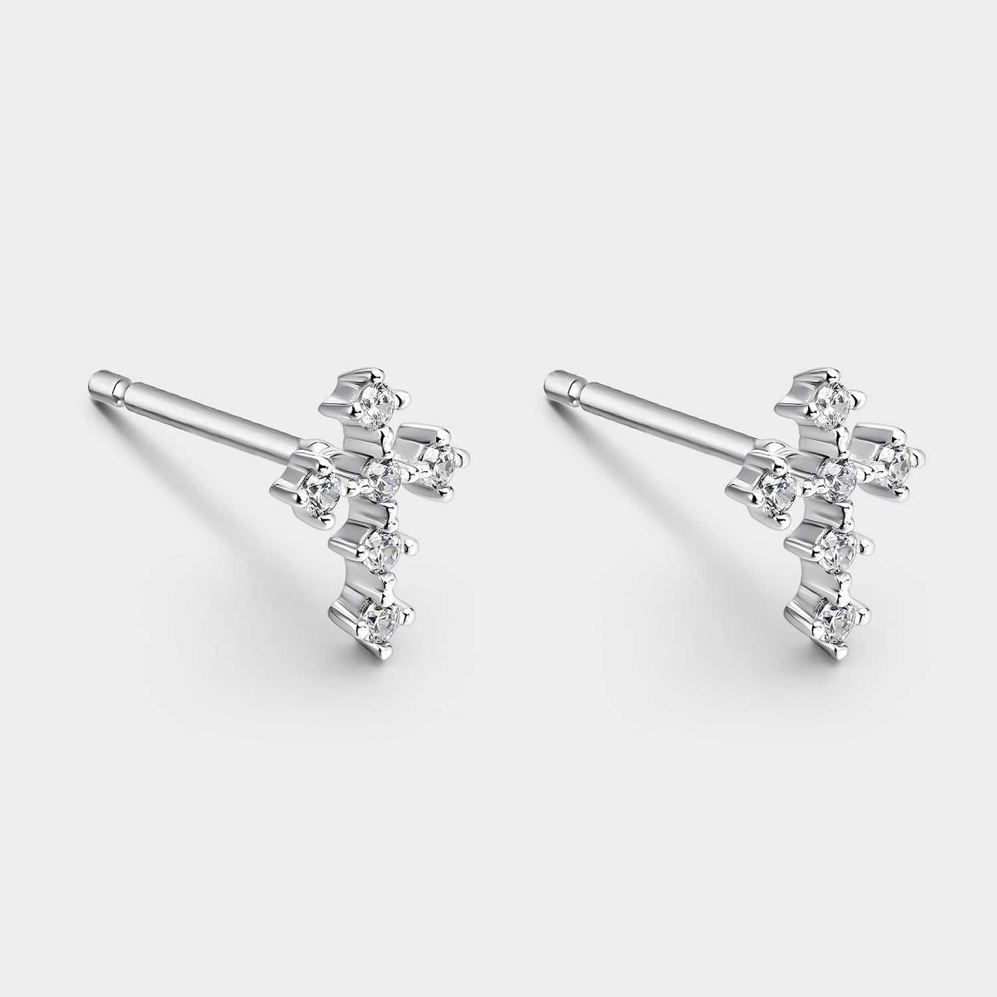 Silver Templar Cross Earrings with Zircons