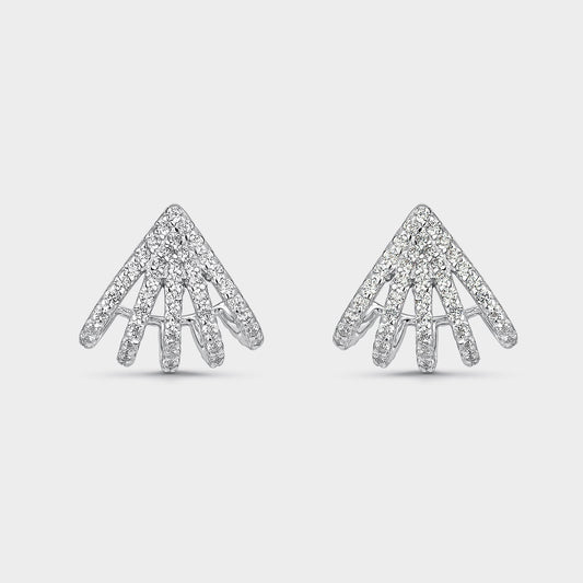 PENDIENTES DE PLATA CON FORMA DE ABANICO INVERTIDO CON CIRCONITAS BLANCAS