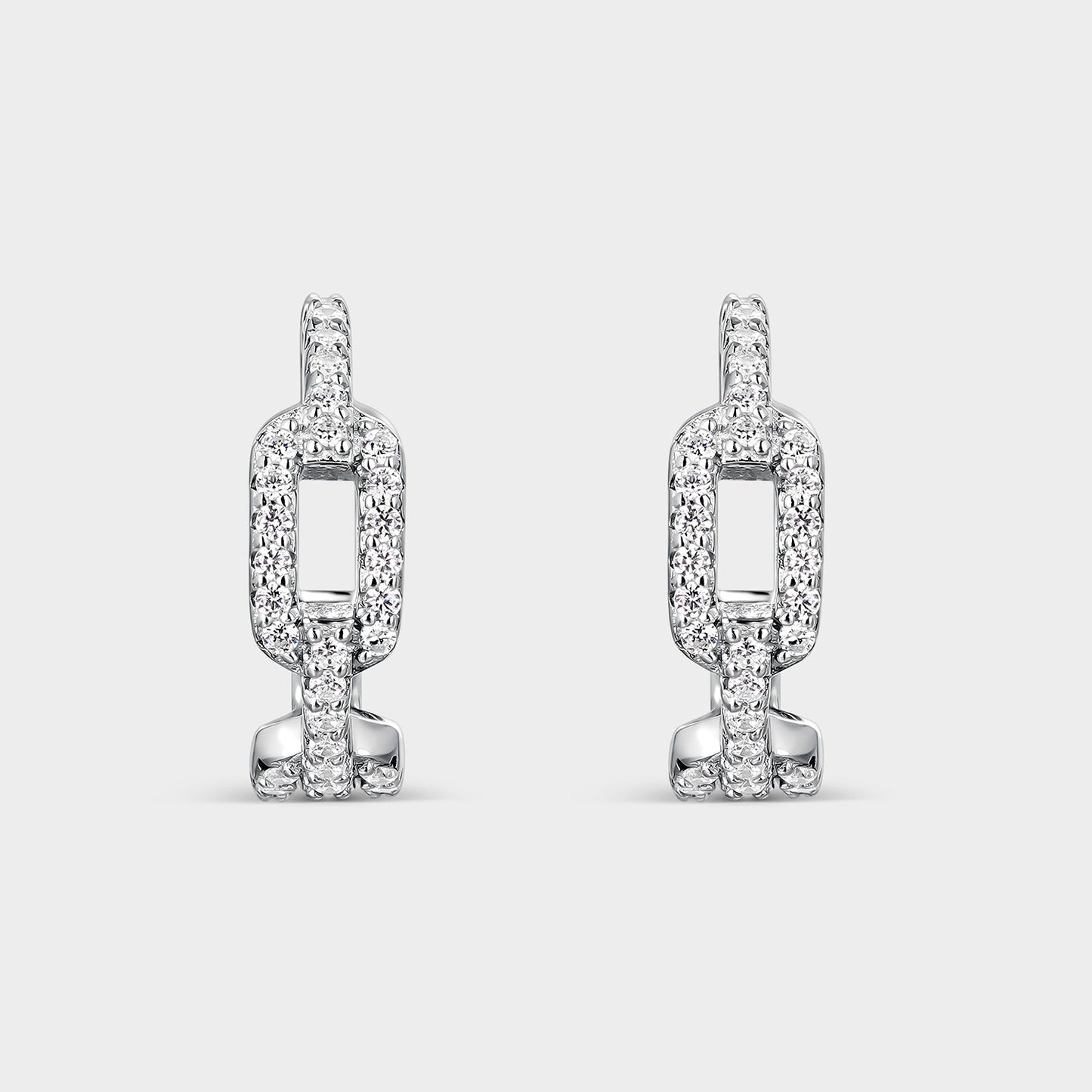 PENDIENTES AROS DE PLATA DE ESLABONES CON CIRCONITAS BLANCAS Y CIERRE CONGO