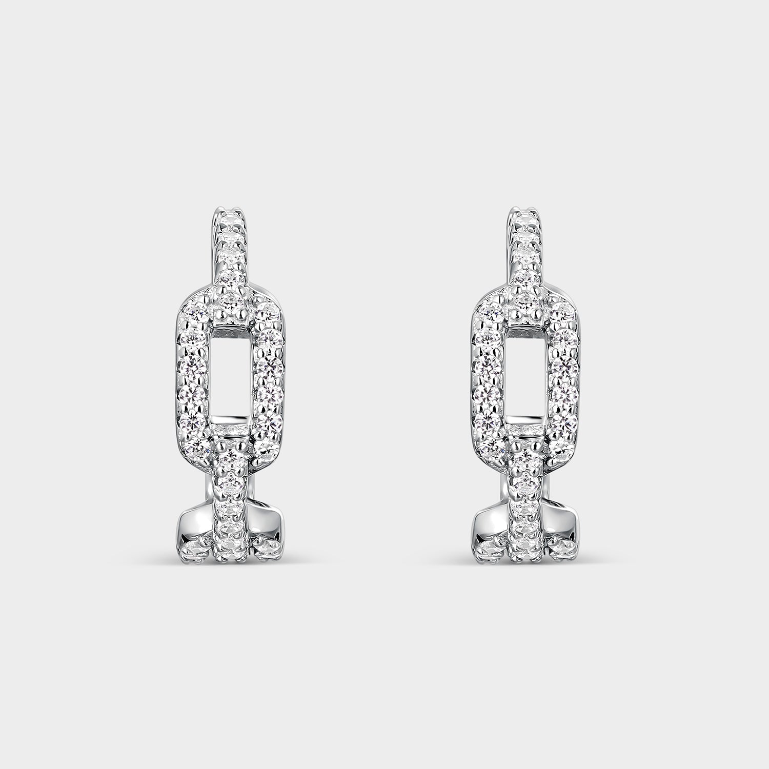 PENDIENTES AROS DE PLATA DE ESLABONES CON CIRCONITAS BLANCAS Y CIERRE CONGO
