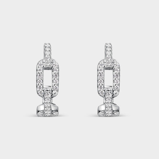 PENDIENTES AROS DE PLATA DE ESLABONES CON CIRCONITAS BLANCAS Y CIERRE CONGO