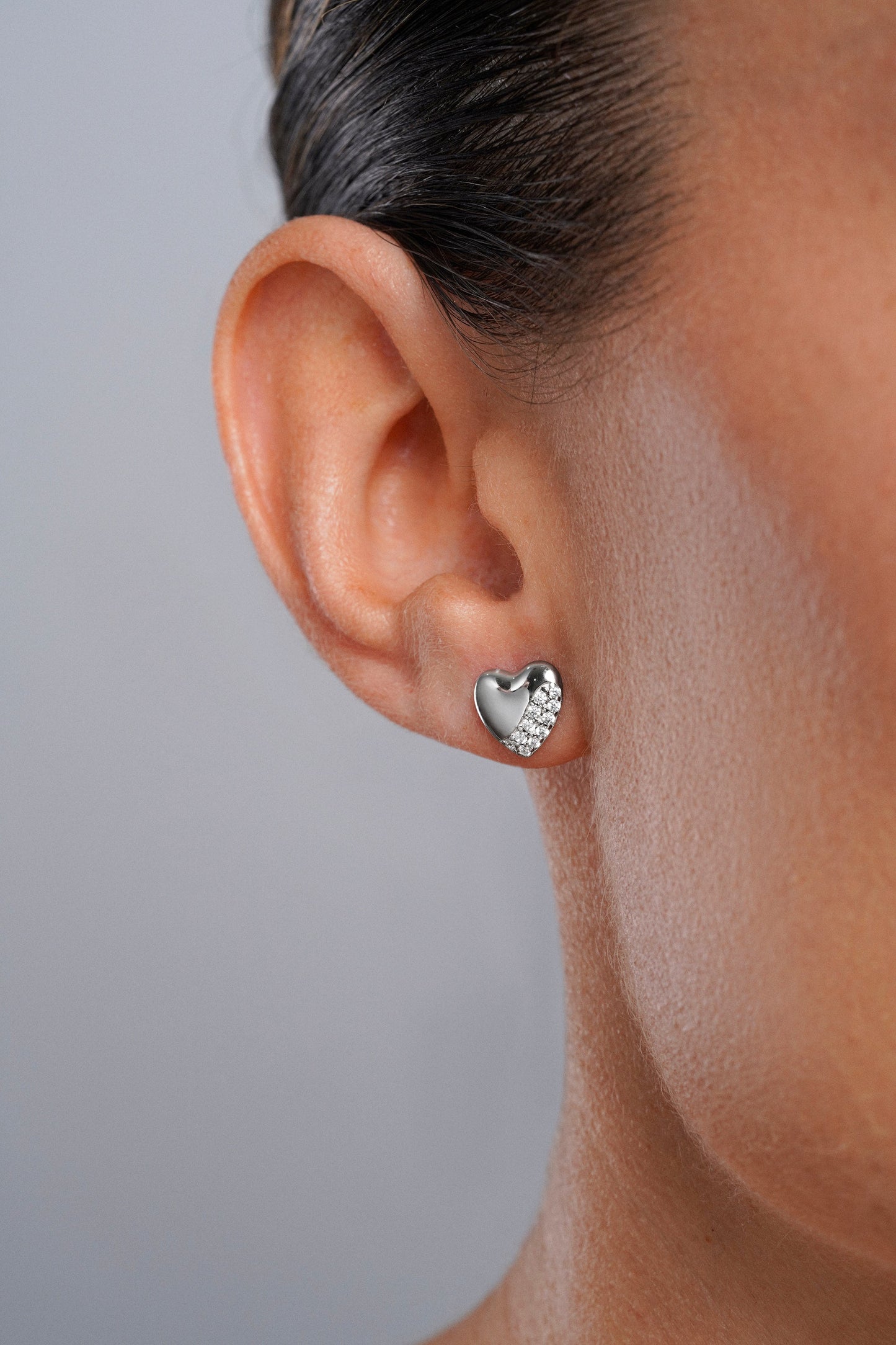 Pendientes plata corazones con circonitas pavé blancas