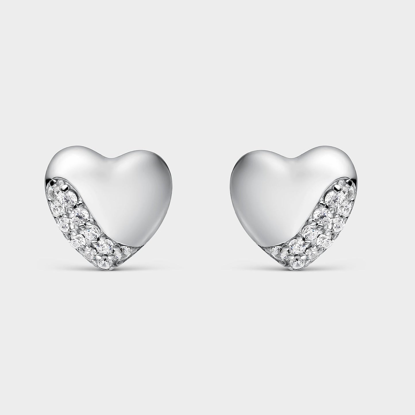 Pendientes plata corazones con circonitas pavé blancas