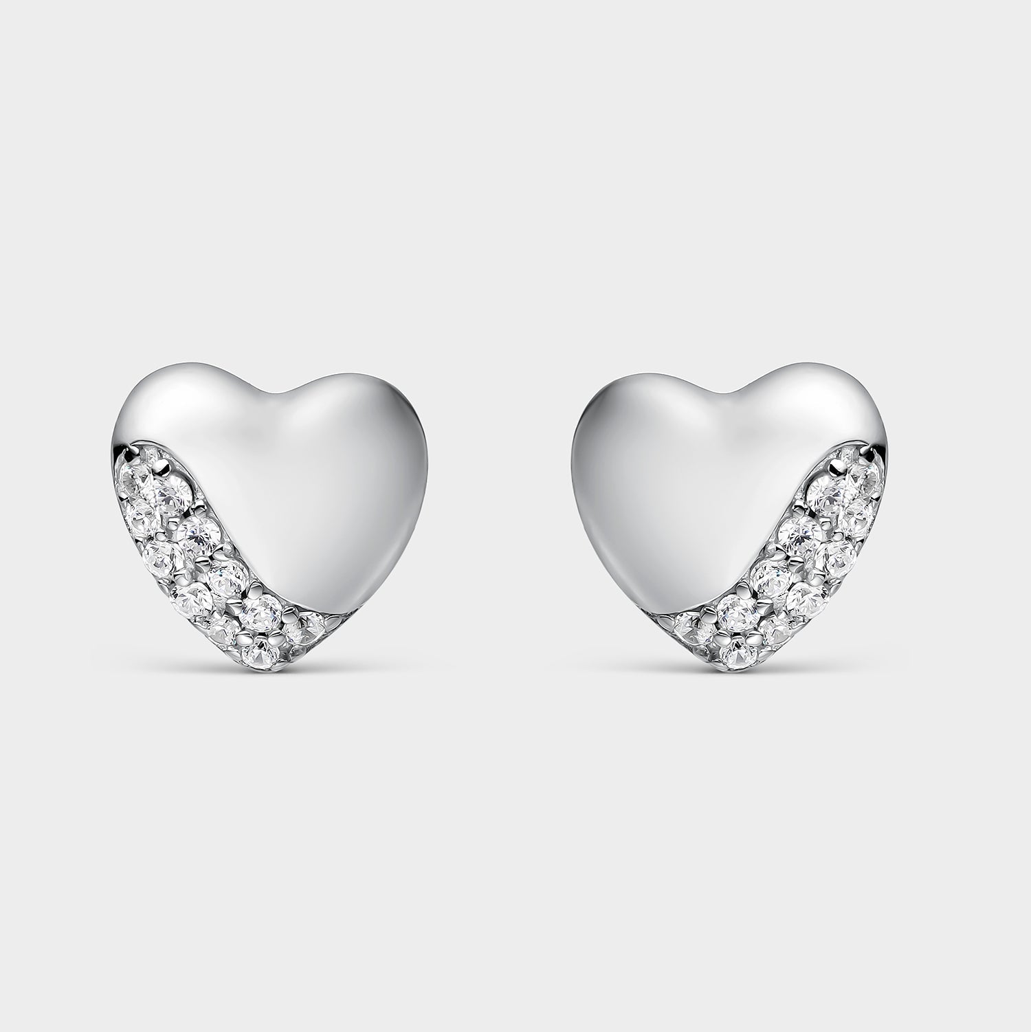 Pendientes plata corazones con circonitas pavé blancas