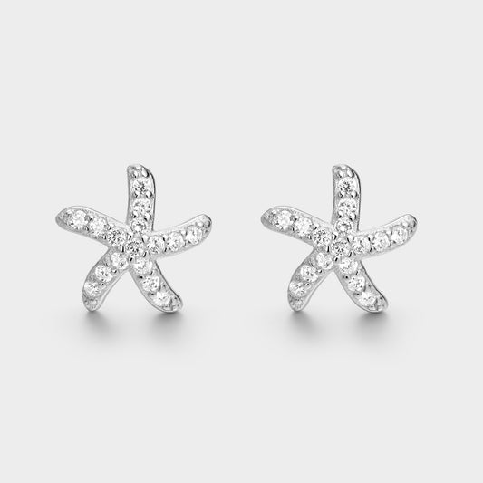 Pendientes de plata y circonitas estrella de mar