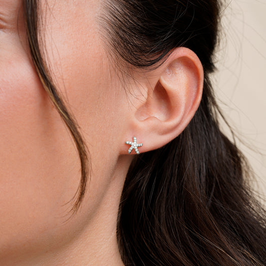 Pendientes de plata y circonitas estrella de mar