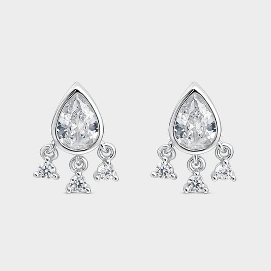 Pendientes de plata gota y circonitas colgantes
