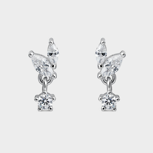 Pendientes de plata y circonitas hojitas colgantes