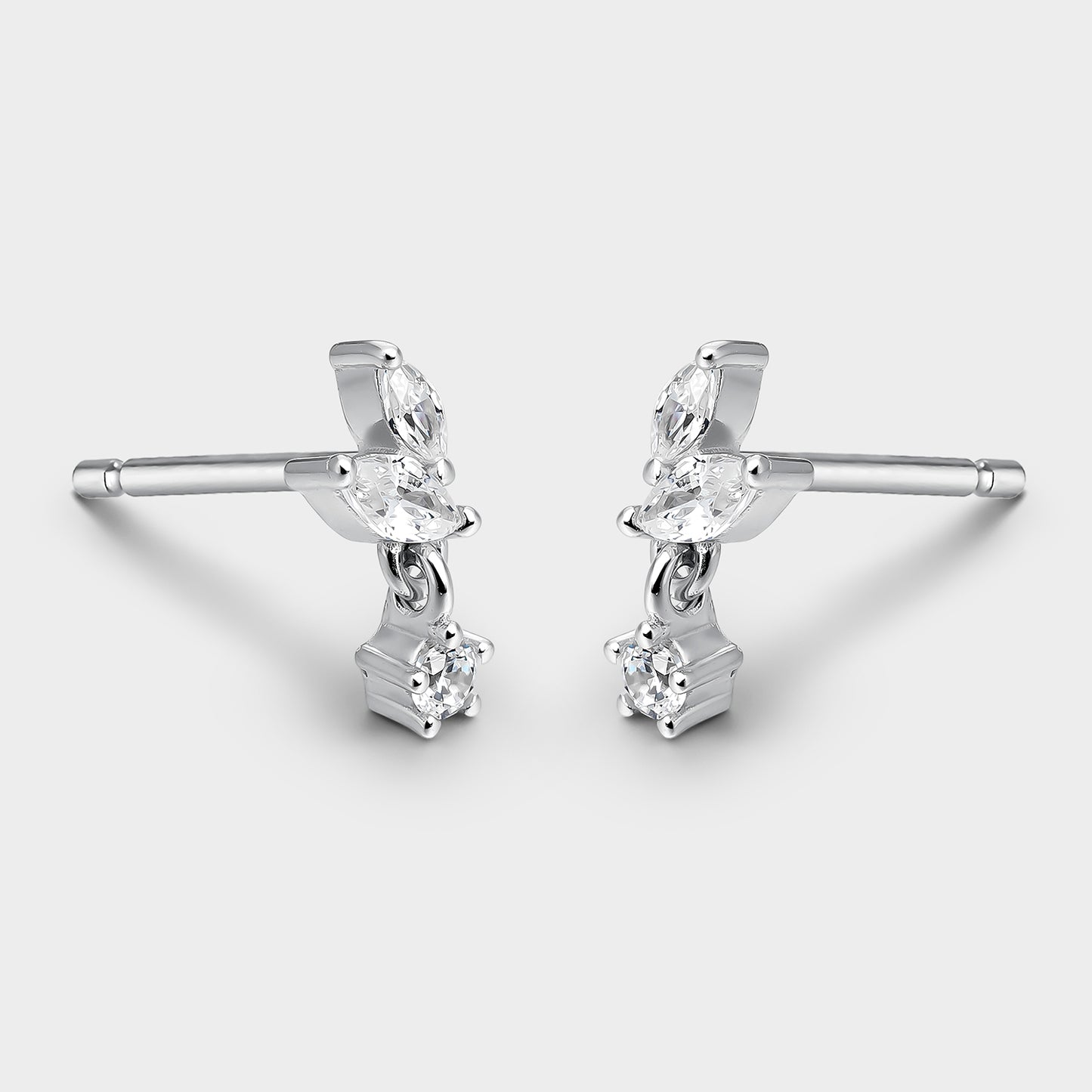 Pendientes de plata y circonitas hojitas colgantes