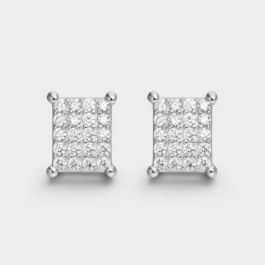 Pendientes en plata pavé de circonitas motivo cuadrado