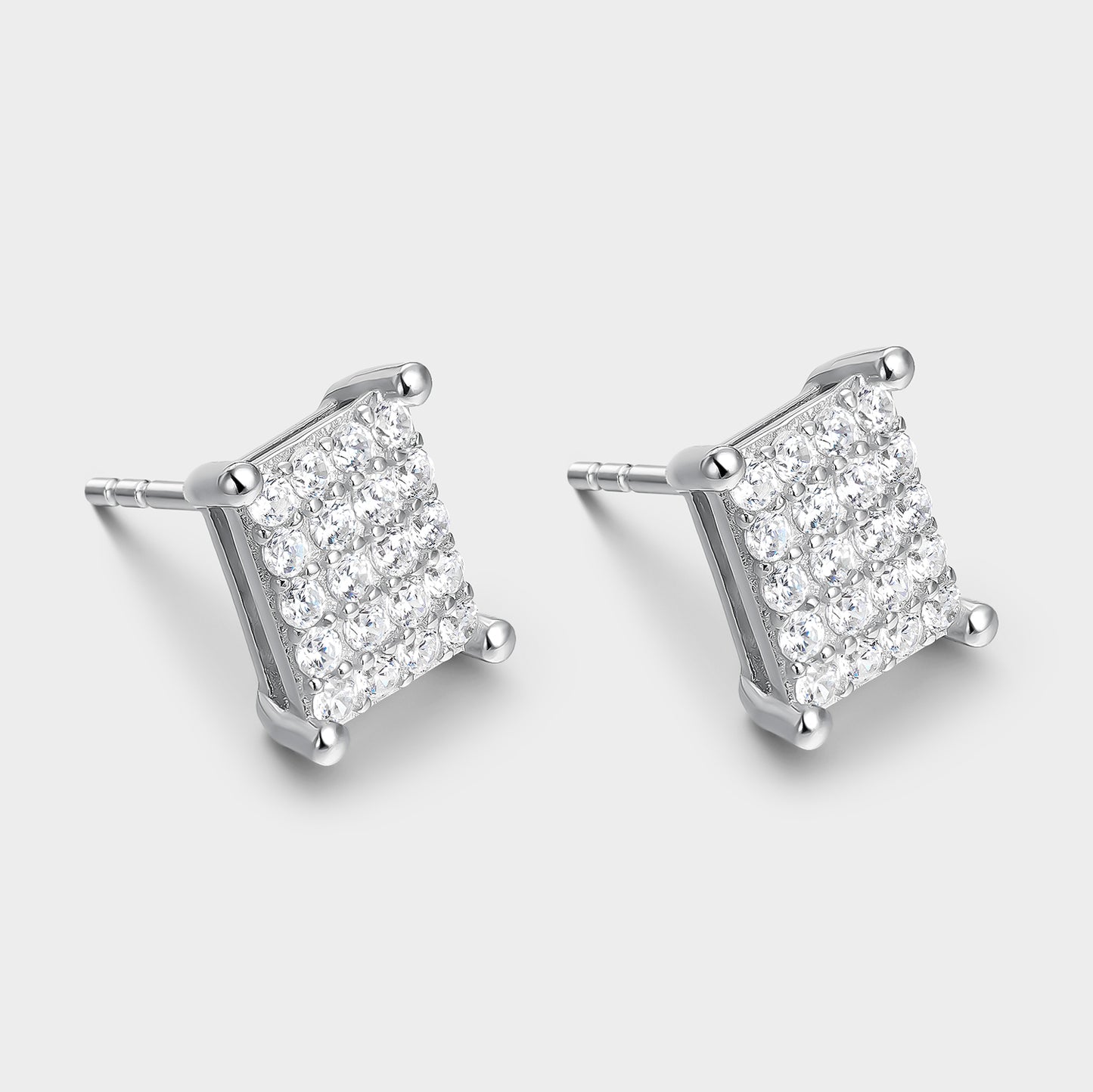Pendientes en plata pavé de circonitas motivo cuadrado