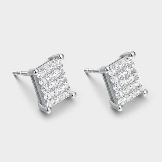 Pendientes en plata pavé de circonitas motivo cuadrado