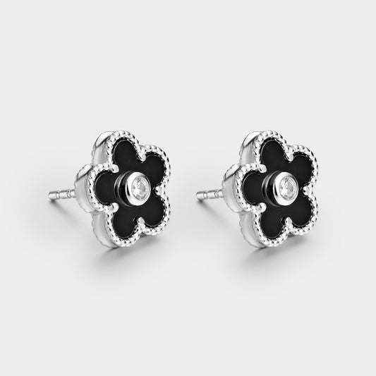 Pendientes flor de ónix y circonita central