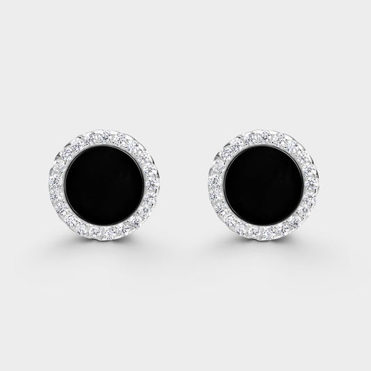 Pendientes círculo grande ónix y circonitas blancas