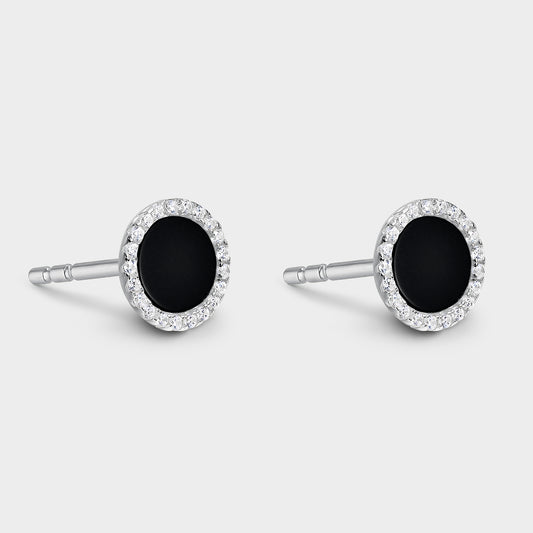 Pendientes círculo grande ónix y circonitas blancas