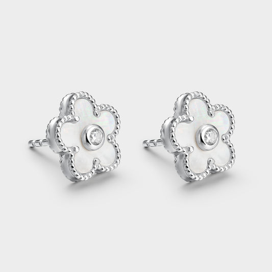 Pendientes flor de madre perla y circonita central